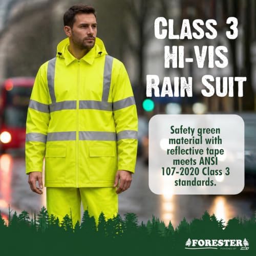 FORESTER Class 3 Hi-Vis Rain Suit - Waterproof Jacket & Pants | Heavy Duty Rain Gear for Men & Women | Reflective
