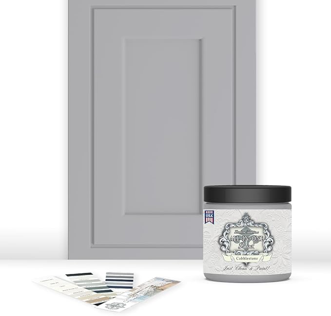 ALL-IN-ONE Paint by Heirloom Traditions, Cobblestone (Gray with subtle Blue Undertones), 8oz Sample - Durable cabinet and furniture paint. Built in primer and top coat, no sanding needed. Includes our