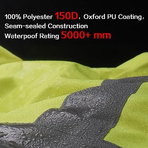 Reflective Rain jackets for men waterproof,Hi Vis Safety Coat With Reflective Strips，High Visibility Class 3 Rain jackets With 2 large pockets，Zipper,Black Bottom Lime,LG/XL