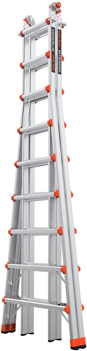 Little Giant Ladders Skyscraper M17, Adjustable Step Ladder, 9–17 Ft, Aluminum, 300 lb Load Capacity, Type 1A Extra Heavy Duty, 20.7-Ft Reach (10110)