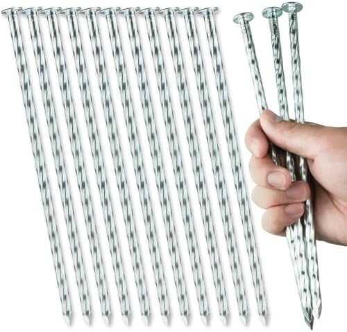 10 Inch Heavy Duty Landscape Stakes, 10 Pack Galvanized Spiral Artificial Turf Nails for Paver Edging, Weed Barriers, Lawn