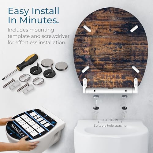 Sanilo Wooden Toilet Seat with Quick Release & Soft Close [ROUND] - Decorative & Slow Close Molded Wood Seat - With One Click for Easy Installation & Cleaning - With Adjustable Fit (Vintage)