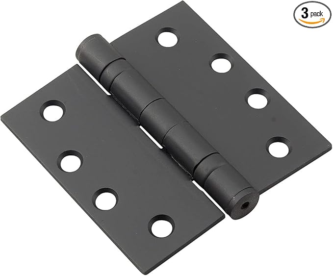 Richelieu Hardware 4" (102 mm) Full Mortise Ball Bearing Butt Hinge for Interior Door, 4822FBB, 3-Pack, Black