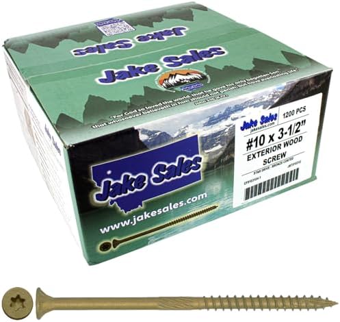 Jake Sales #10 x 3-1/2" Bronze Coated Multipurpose Wood Screw Torx/Star Drive Flat Head - Exterior Coated - ACQ Compatible - Full Box 1,200 Screws