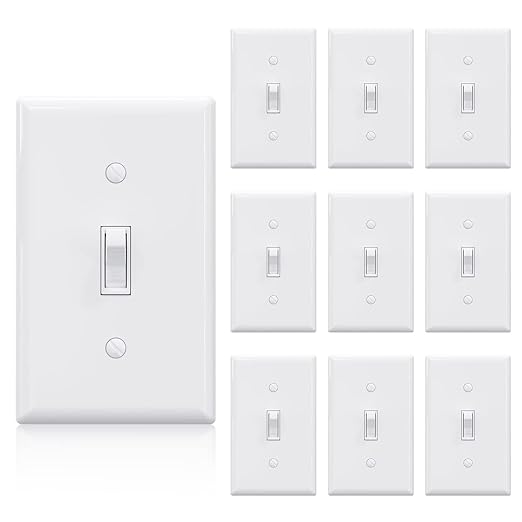 ELEGRP 3 Way Framed Toggle Light Switch, 15 Amp, 120 V, Quiet Self-Grounding, Residential and Commercial Grade, UL Listed (10 Pack, Glossy White)