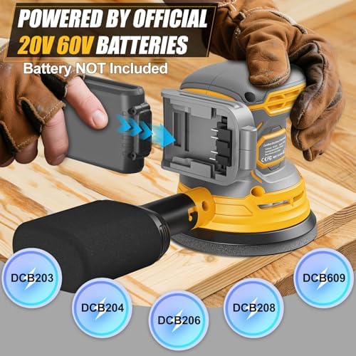 Cordless Random Orbital Sander Compatible for Dewalt 20v 60v Battery(NO Battery), Electric Palm Orbital Sander With Dust Collector, 6 Variable Speeds, 20Pcs Sandpaper For Sanding Polishing Woodworking