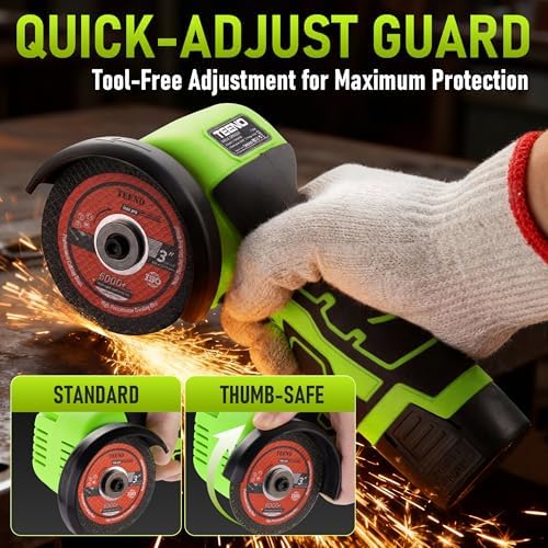 TEENO Cordless Angle Grinder 3 Inch, 19,500 RPM Mini Electric Angle Grinding Tool with 2 pcs 2000mAh Batteries and 6 Cutting Discs, 16.8V Handheld Grinder for Metal/Wood Cutting and Grinding