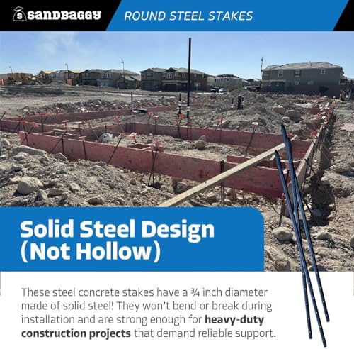 Sandbaggy 36" Round Steel Concrete Form Stakes with Nail Holes - Rust Resistant Coating - Removable, Reusable (50, 3/4 in X 36 in)