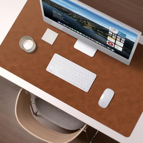Nekmit Leather Desk Blotter Pad 34 x 17 Inches, Flat, Non-Slip, Waterproof, Brown