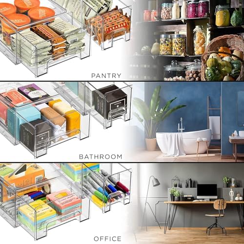 Sorbus Clear Stackable Storage Drawers with Handles (Small + Wide, 4 Pack)