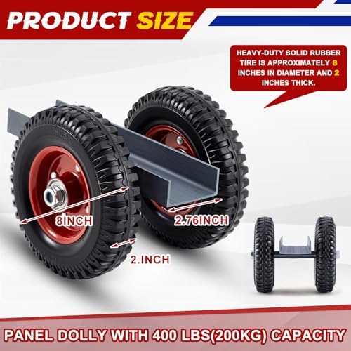 2 Pack Moving Panel Dolly, Door Dolly 440 Lbs / 200 Kg Load Capacity, up to 2.76'' Width Capacity, Heavy Duty Cart with 8'' Solid Rubber Wheels, Steel Mover for Wood, Plywood, Door, Fence