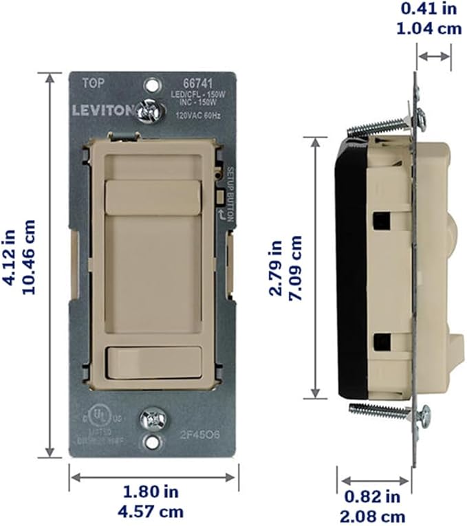 Leviton SureSlide LED Advanced Dimmer Switch for 150W Dimmable LED, Halogen and Incandescent Bulbs and Fixtures, 66741-I, Ivory