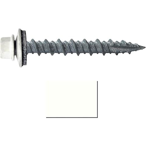 10 x 1-1/2" Bone White Metal Roofing Screws - Hex Washer Head- Self-Starting/Tapping - EPDM Washer. 1 x 250 Count Bag - 250 Screws