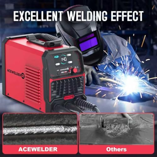 ACEWELDER 140A MIG Welder, 3 in 1 Flux Core, MIG/LIFT TIG/Stick Welding Machine 110V Portable IGBT Inverter Synergic Control, LED Display with Welding Helmet
