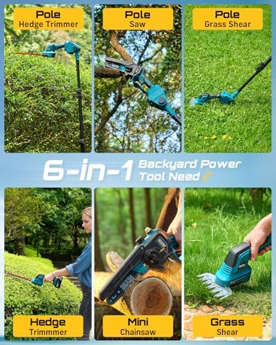 SEESII 6-in-1 Cordless Pole Saw & Hedge Trimmer Combo, Brushless Motor
