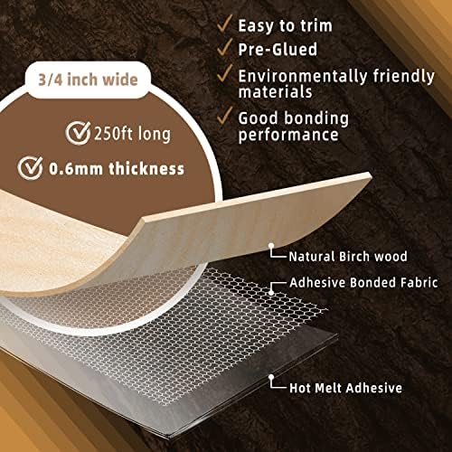GSCIT Club Birch Edge Banding, 3/4 inch x 250ft roll of Wood Veneer Edge Banding Pre-glued Flexible, Wood Tape Banding for Cabinet Repair