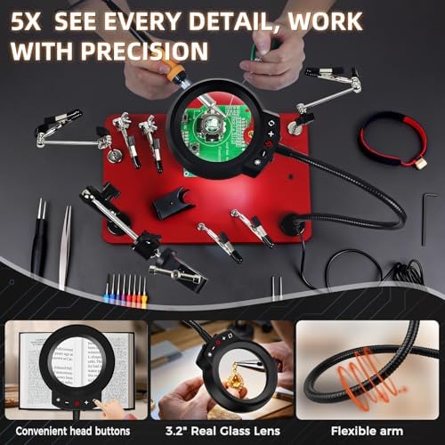 Soldering Helping Hands, NEWACALOX Third Hand Magnetic Helping Tool with 4 Soldering Helping Arms & Big PCB clamp Holder & 4 Upgrade PCB Holder Pillars, Waterproof Solder Clamp Station