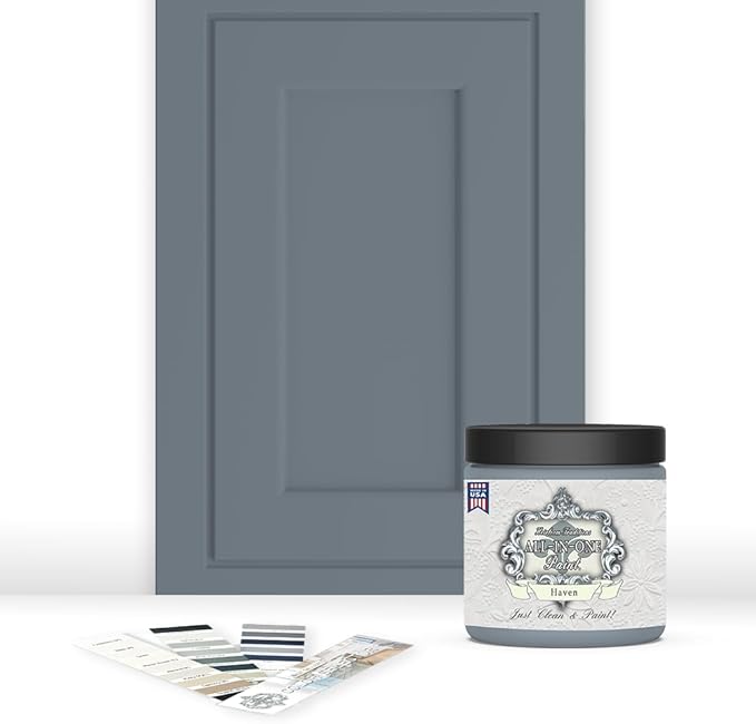 ALL-IN-ONE Paint by Heirloom Traditions, Haven (Heather Blue), 8oz Sample - Durable cabinet and furniture paint. Built in primer and top coat, no sanding needed. Includes our 30 featured color card.