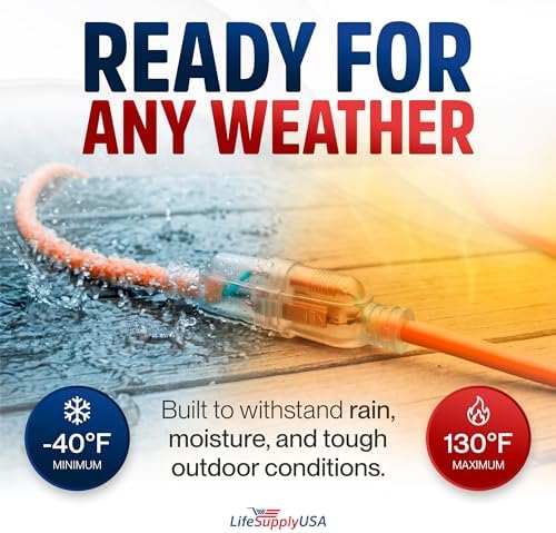 75ft Outdoor/Indoor Extension Cord 12/3 Gauge Extra Heavy Duty 3 Prong SJTW, Waterproof, Flexible Cold-Resistant Long Power Cord,15A 125V 1875W, Orange by LifeSupplyUSA