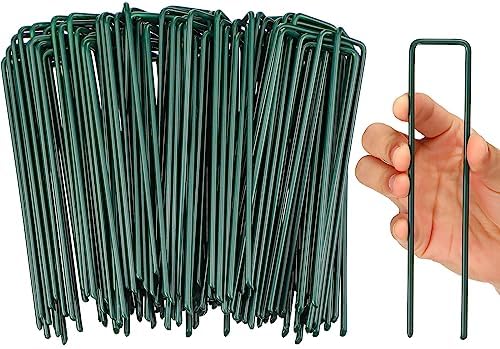Therwen 200 Pcs 6 in Green Landscape Staples Artificial Grass Turf Stakes