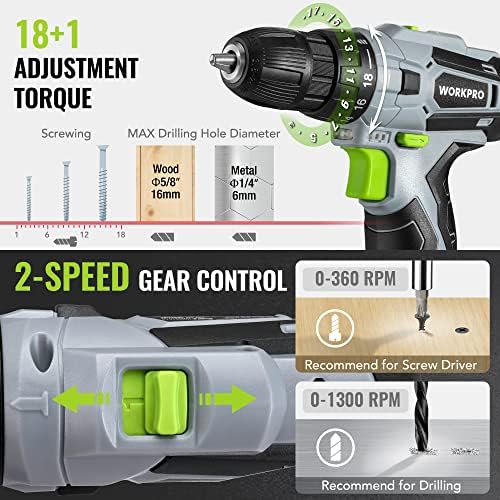 WORKPRO 12V Cordless Pink Drill Set for Women, Home Tool Kit with Tool box