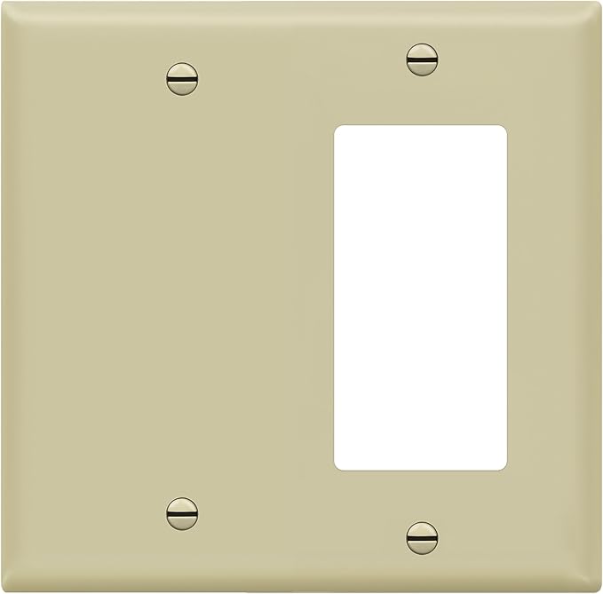 ENERLITES Combination Decorator Rocker/Blank Outlet Wall Plate, Standard Size, 2-Gang 4.50 inch x 4.57 inch Light Switch Cover, Polycarbonate Thermoplastic, UL Listed, 880131-I, Ivory