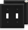 ELEGRP 2-Gang Toggle Switch Wall Plates, Standard Size 4.53" height x 4.57" length Unbreakable Thermoplastic Faceplate Cover for Toggle Dimmer Light Switches, UL Listed (2 Pack, Glossy Black)