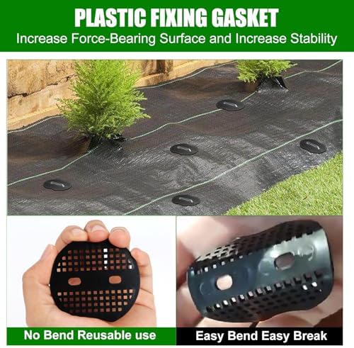 Turf Nails Set,6Inch 200pcs Galvanized Garden Staples + 200pcs Gaskets + Pick Hook + Rubber Hammer + Gloves,Anti-Rust,U-Shaped Yard Spikes,Landscaping Fabric Pins for Ground Weed Barrier,Grass Cover