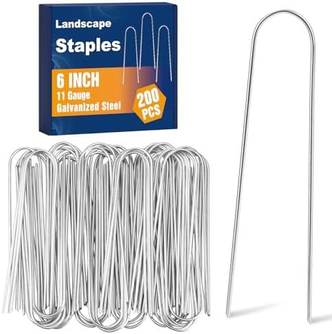 Whonline 200 Pack Landscape Staples, 6 Inch Round-top Garden Stakes