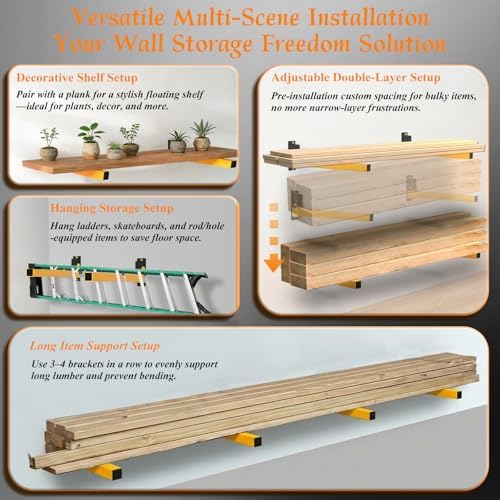 Lumber Storage Rack, Separate & Adjustable & Space-saving Wall 6 PACK