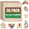 36 Pack Basswood Sheets 1/16x12X12Inch,Plywood Sheets for Crafts.Unfinished Wood Boards for Laser Cutting & Engraving,Burning,Balsa Wood Sheet for Painting.