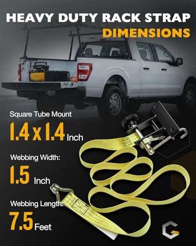 Lumber Rack Straps, Ladder Rack Ratchet Strap, 1.4" Black Square Tube Mount