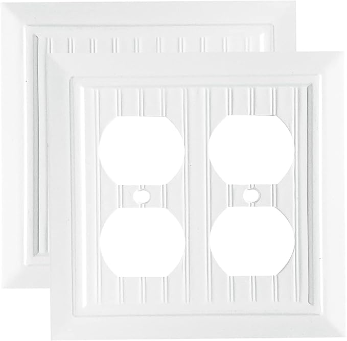 Pure White Classic Beadboard Wall Plates,Light Switch Covers,Electrical Outlet Covers, Switch Plates of Various Combination, Nature Bamboo Fiber Wall plate (2 Gang Duplex 2 Pack)