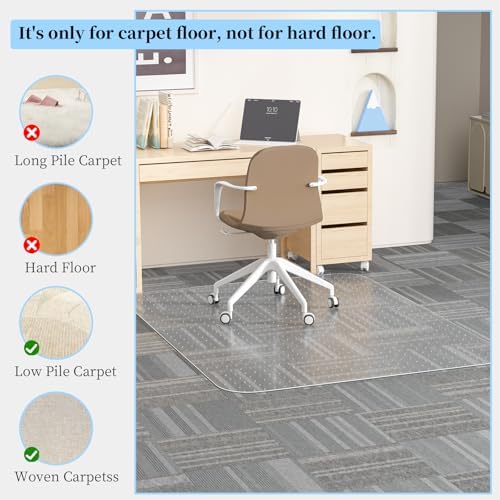 Tonaus Office Chair Mat for Carpet 48"x60" for Low Pile Carpets, Rectangle