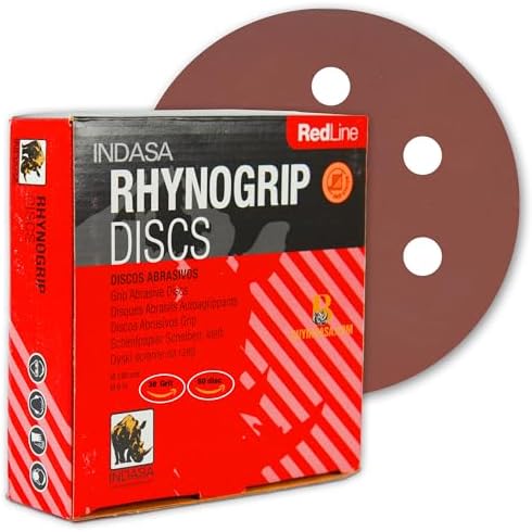 Indasa 6" Rhynogrip 50 PCS Sanding Discs 120 Grit – 6-Hole Hook & Loop, Dust-Free, Anti-Clog, Abrasive, Vacuum Ready, Auto – Wood, Metal, Paint Prep, Aluminum Oxide + Lubricant Coating