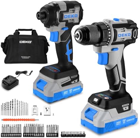 Cordless Drill & Impact Driver: DEKOPRO 20V Brushless Power Drill and 20V Brushless Impact Driver Set, Power Tool Set with 2 x 2.0Ah Batteries, Charger, Bag& 52 x Accessories-Blue