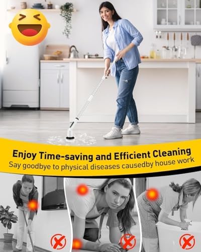 Electric Spin Scrubber,Cordless Shower Cleaning Brush IPX7 Waterproof with 3 Replaceable Brush Heads, Adjustable Extension Handle and Power Dual Speed,Power Scrubber for Bathroom Tub Tile Floor Car