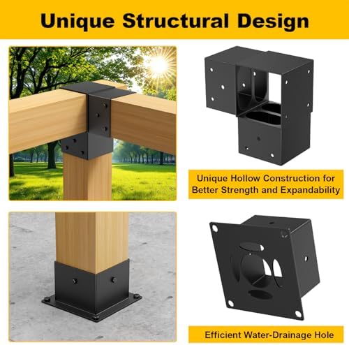 8PCS 4x4 Post Bracket, 4x4 Brackets for pergola kit, Deer Stand, Outdoor Platform, Play Sets, Tree House, Pergola Brackets 3-Way Right Angle Corner Bracket Woodworks DIY Post Base Kit