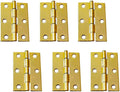 QCAA Narrow Butt Utility Hinge, Swaged, with Removable Loose Pin for Cabinet Door or Box Hinge, 2-1/2" x 1-3/4" x 1.4mm, Brass Plated, 6 Pack, Made in Taiwan