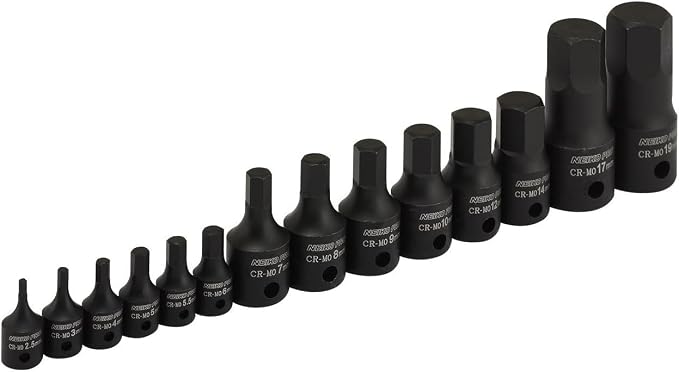NEIKO 01141B Allen-Bit Socket Set, Metric Socket Set, 2.5 mm to 19 mm, 1/4-Inch, 3/8-Inch, and 1/2-Inch Drive, CrMo Steel, Impact-Grade, 14-Piece Set
