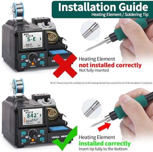 YIHUA 982D Precision Soldering Station with 3 C210 & 3 C245 Soldering Tips, Lead-Free Solder Wire, C210 & C245-Compatible Handpiece, AUTO Temp. Calibration, Sleep Mode, Full-Color Display.