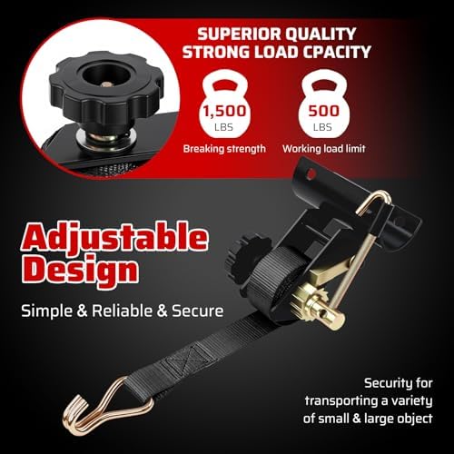 Black Rack Straps with J-Hook (4PK),1.5" x7.5' Ladder Rack Ratchet Straps, 2" Round Tube Mount, Perfect Ladder Rack Tie-Downs for Trailer Cargo Control