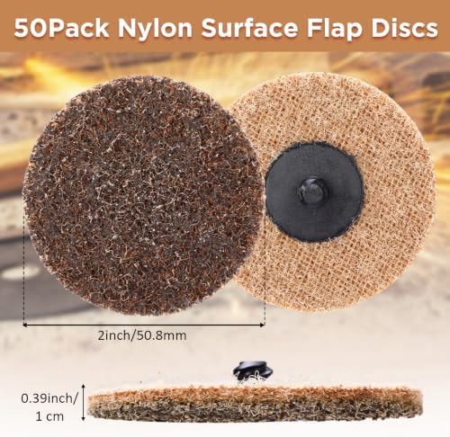 50 Pcs 2 Inch Sanding Discs Khaki Quick Change Sanding Discs Nylon Surface Conditioning Grinder Wheels for Angle Grinder, Stock and Rust Removal, Grinding, Deburring