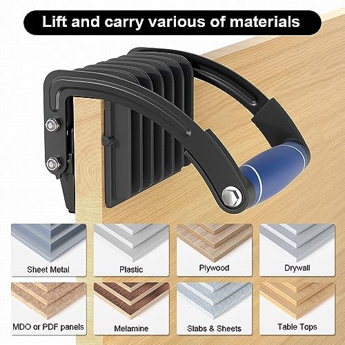 Panel and Plywood Carrier（2 Pack）, Plywood Lifting Tool and Drywall Carrying Tool, Panel Gripper for Wood Sheet Board uesd with one hand, Adjustable Clamping Thickness up to 1 inch