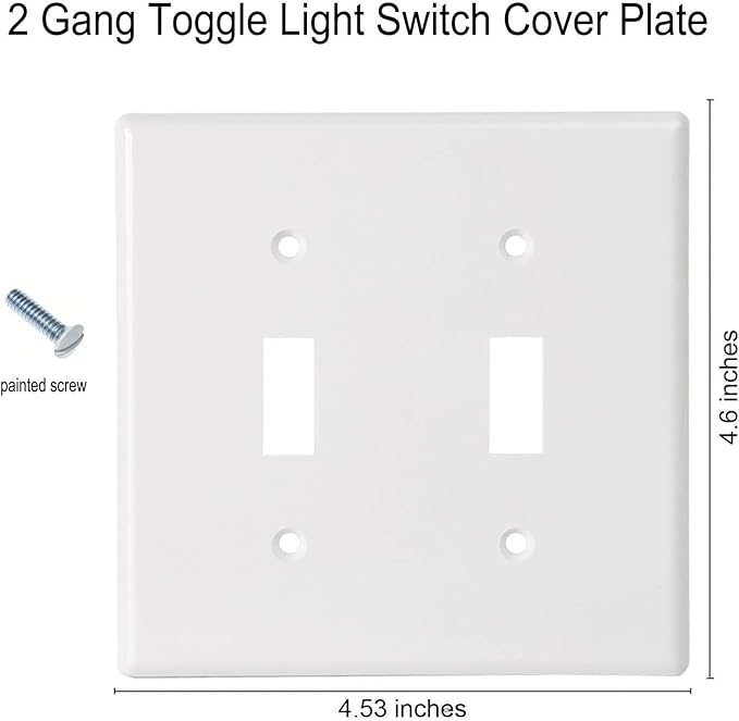 Toggle Light Switch Wall Plates 2-Gang Switch Electrical Cover Plate Unbreakable Thermoplastic Faceplate, White (4 Pack)