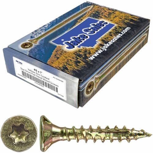 Jake Sales #8 x 1 Gold Star Wood Screw, T-20 Star/Torx Drive, Flat Head - (5 Pound Box) ~1,380 Screw Count