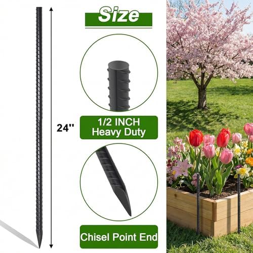 AAGUT Straight Rebar Stakes 24 Inch 1/2 Inch Thickness Concrete Form Stakes