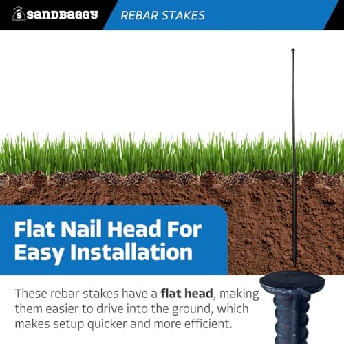 Sandbaggy 72" Steel Rebar Stakes with Nail Head - Garden Stakes (#4 Rebar - 1/2" Diameter) - l-Shape - Ground Stake, Pins, Landscaping Spikes, Construction (72-inch, 10, Count)