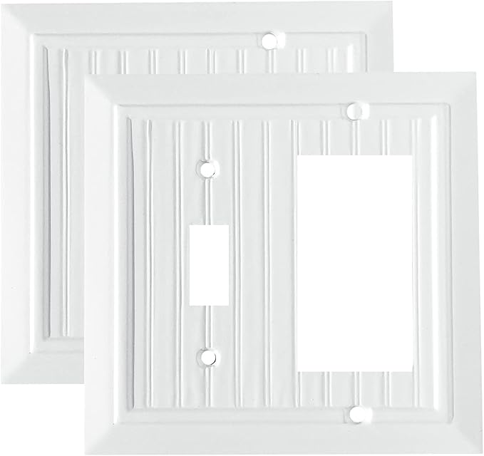 Pure White Classic Beadboard Wall Plates,Light Switch Covers,Electrical Outlet Covers, Switch Plates of Various Combination, Nature Bamboo Fiber Wall plate (2 Gang Toggle/Decorator 2 Pack)