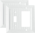 Pure White Classic Beadboard Wall Plates,Light Switch Covers,Electrical Outlet Covers, Switch Plates of Various Combination, Nature Bamboo Fiber Wall plate (2 Gang Toggle/Decorator 2 Pack)